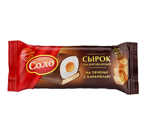 Сырок "Соло" глазированный на печенье с карамелью Сырок "Соло" глазированный на печенье с карамелью